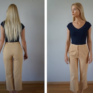 Vintage 90s High Waist Beige Pants Womens Cotton Pants M size Women Vintage Pants W Size 28 Eco Pants M