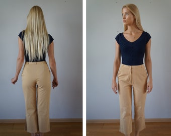 Vintage 90s High Waist Beige Pants Womens Cotton Pants M size Women Vintage Pants W Size 28 Eco Pants M