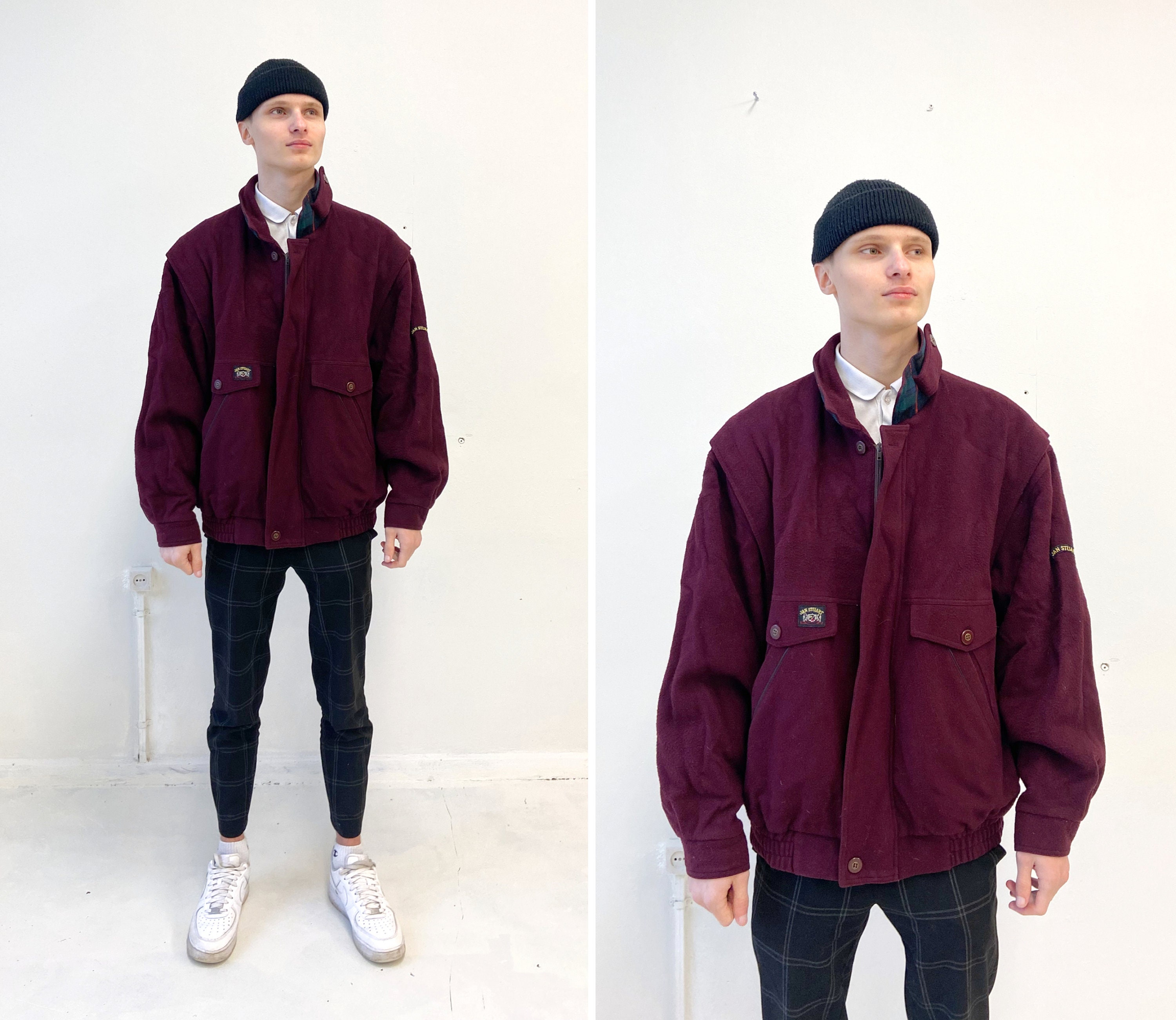 burgundy bomber jacket men