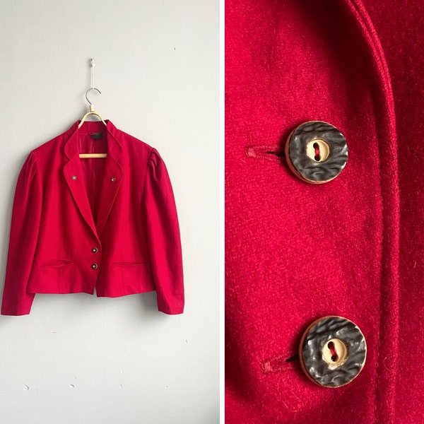 Vintage 90er Altenbeurer Blazer Rotes Dirndl Blazer Rote Wolle Trachtenjacke Wolle Dirndljacke Rot Lodenjacke Oktoberfestjacke L XL