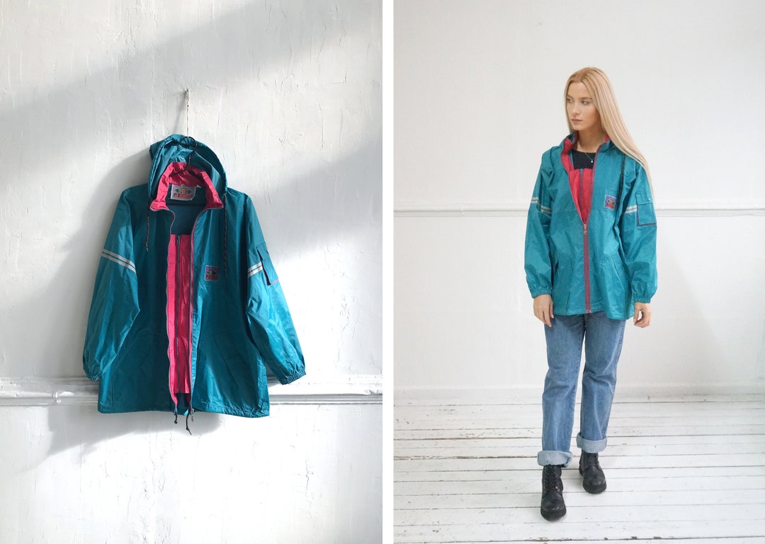 Vintage 90s Rain Jacket Blue Windbreaker L XL Colorful - Etsy