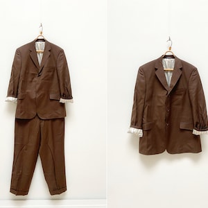 Vintage 90s Zanetti Mens Suit Brown Super 120s Wool Suit Suit In Brown Classic Suit Brown Striped Formal Suit Two Piece Suit L Wool Suit L