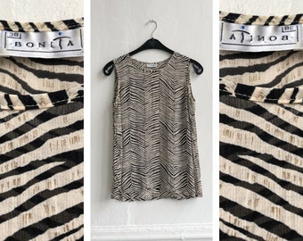 Vintage Zebra Print Top: 90s Sheer Viscose Blouse, Size S-M