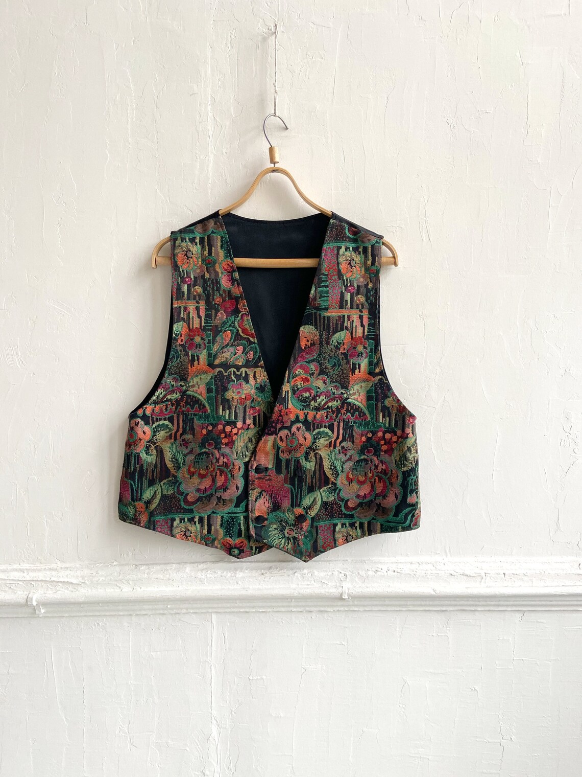 Vintage 90s Tapestry Vest Mens Floral Waistcoat L Colorful | Etsy