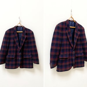 Vintage 90s SIR of Sweden Blazer Red Checked Blazer Checked Wool Blazer Tartan Wool Blazer Wool Sports Coat L Red Plaid Blazer Large