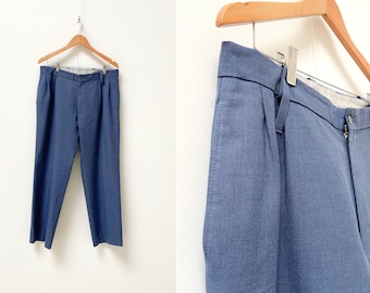 Vintage 90s Blue Chino Pants W35: Lightweight Flat Trousers