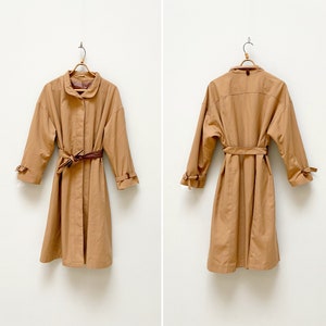 Vintage 80s Brown Trench Coat Womens Brown Coat Womens Trench Coat Brown Belted Coat Retro Trench Coat Classic Brown Coat Oversize Coat L