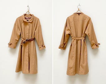 Vintage 80s Brown Trench Coat Womens Brown Coat Womens Trench Coat Brown Belted Coat Retro Trench Coat Classic Brown Coat Oversize Coat L