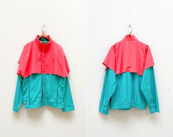 Vintage 90er Jahre Color Block Windjacke: Herren Sportjacke
