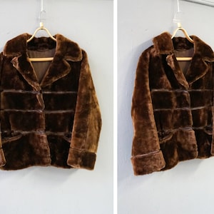 Vintage 90s Brown Faux Fur Coat Brown Faux Fur Jacket Brown Cropped Coat Womens Brown Furry Coat Brown Plush Jacket S M Brown Fur Coat S M