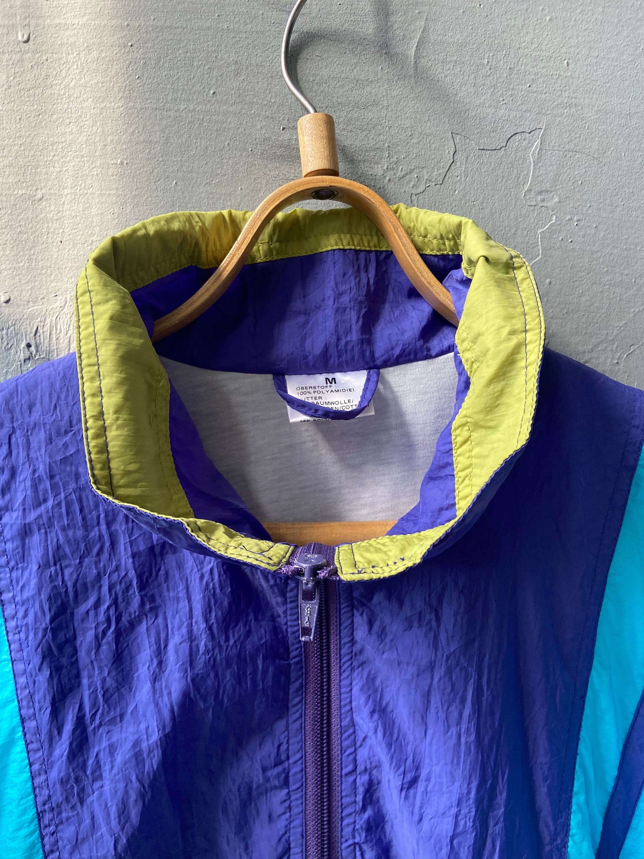 Vintage 90s Colorblock Anorak: Purple & Blue Pullover Windbreaker (mens ...