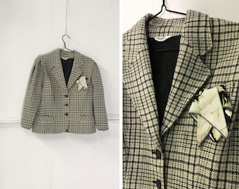 80年代ヴィンテージウールチェック柄ブレザー：ダブルブレストスーツ