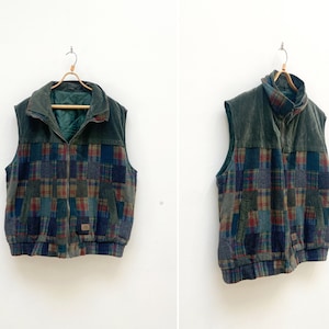 Vintage 90s Green Waistcoat Mens Green Wool Waistcoat Mens Wool Gilet Plaid Green Gilet Check Wool Vest Hunting Waistcoat Oversize Vest 2XL