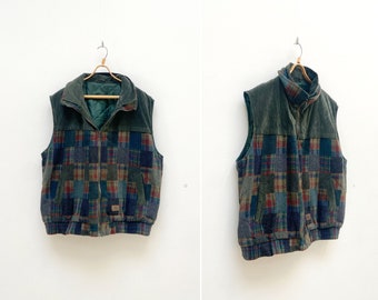 Vintage 90s Green Waistcoat Mens Green Wool Waistcoat Mens Wool Gilet Plaid Green Gilet Check Wool Vest Hunting Waistcoat Oversize Vest 2XL