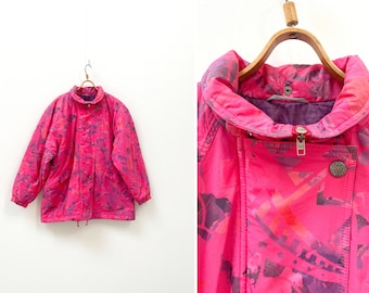 Vintage 90s Pink Patterned Ski Parka - Women's Size Small (Hood Missing)