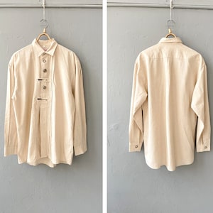Vintage 90s Trachten Shirt Men L Linen Shirt Dirndl Button Down Shirt Men L Austrian Folk Shirt Beige Oxford Shirt Oversized Trachten Shirt