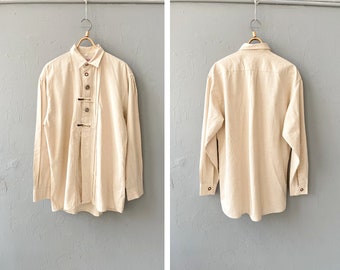 Camicia Trachten in lino vintage da uomo L folk austriaco button-down