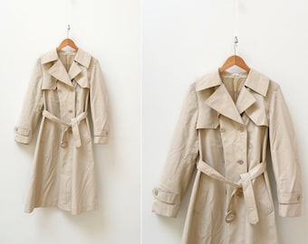 Vintage 80s Beige Belted Trench Coat - Oversized Fit L