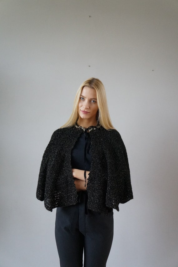 Vintage Cape Womens 90s Black Cape Knitted Golden… - image 2