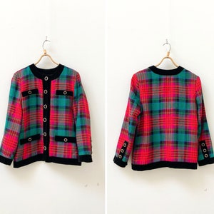 Vintage 80s Wool Tartan Blazer Checked Wool Blazer Check Blazer Tartan Wool Jacket Made in Finland Blazer M Women Plaid Blazer Jacket Medium