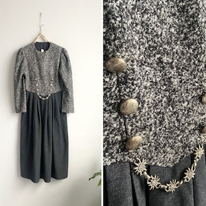 Vintage 90s Koralpen Dirndl Dress Women Gray Dirndl Dress Gray Trachten Dress M Wool Dirndl Dress Gray Folk Dress Alpen Dress Loden Dress M