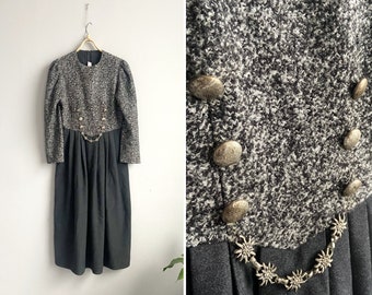 Vintage 90s Koralpen Wool Dirndl Dress: Gray Trachten Folk Dress M