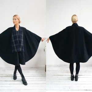 Vintage 90s Poncho Coat Womens Wool Coat Dark Blue Cape Blue Cape Jacket Elegant Cape Coat Oversized Blue Poncho Coat Made in Italy Coat