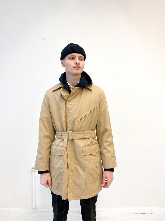 Vintage 90s Mackinaw Coat Mens Beige Coat L Mens Belted Jacket Mens Belted Coat Large Beige Belted Jacket Field Hunting Jacket Men Coat L