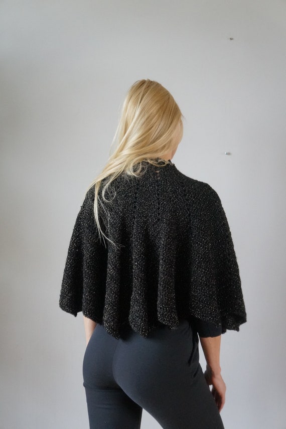 Vintage Cape Womens 90s Black Cape Knitted Golden… - image 7