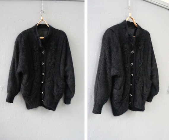 Vintage 90s Angora Cardigan Black Angora Cardigan