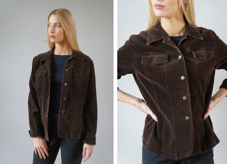 Vintage Corduroy Jacket Womens L Brown Corduroy Jacket 90s Womens Jacket Corduroy Jacket Dark Brown Corduroy Jacket L Womens Brown Jacket L