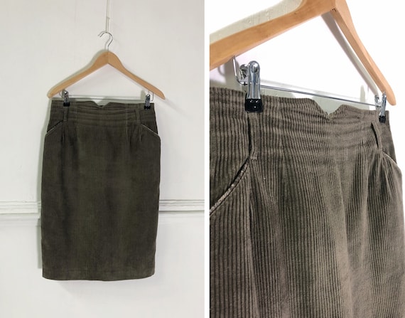 Vintage 90s Corduroy Skirt L 90s High Waisted Cor… - image 1