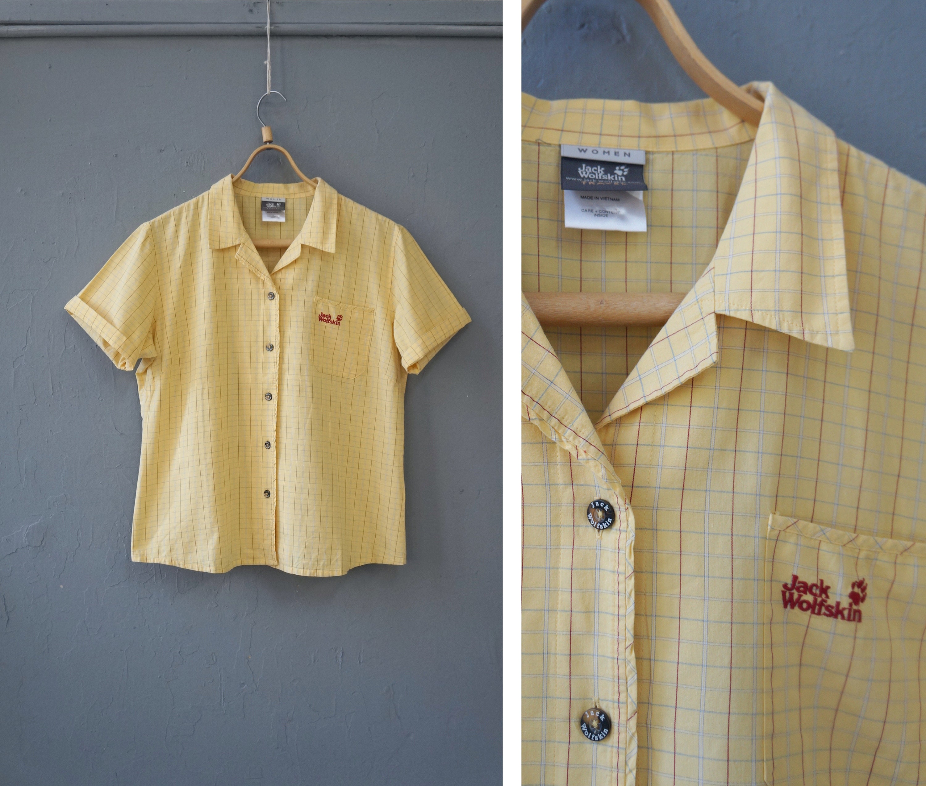 Vintage Yellow Plaid Shirt Womens 