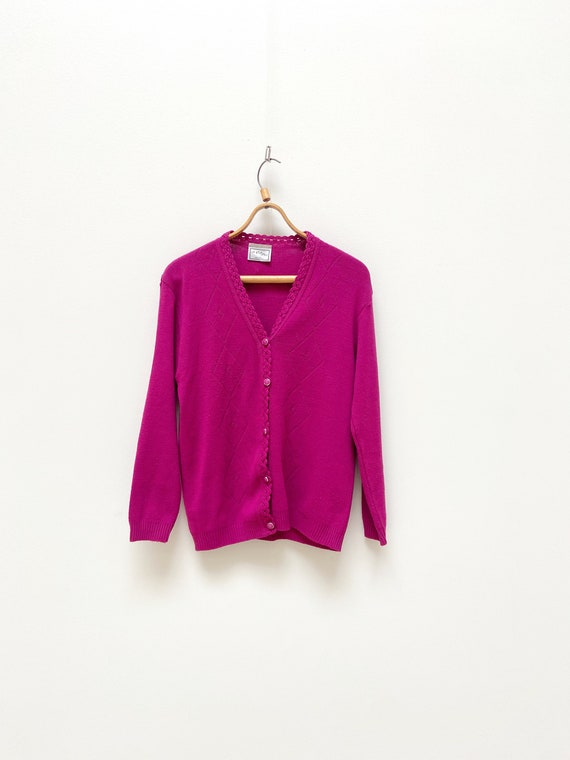 Vintage 90s Fuchsia Cardigan L Women Pink Cardigan Rhombus Cardigan Romantic Cardigan Knit Jacket L Pink Knitted Jacket Pink Sweater Large Etsy