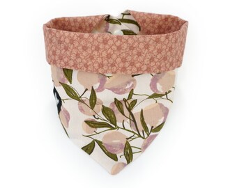 Flowers on white and light coral pattern Reversible snap-on dog bandana In full bloom