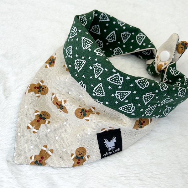 Gingerbread Friends -  Reversible snap-on dog or cat bandana