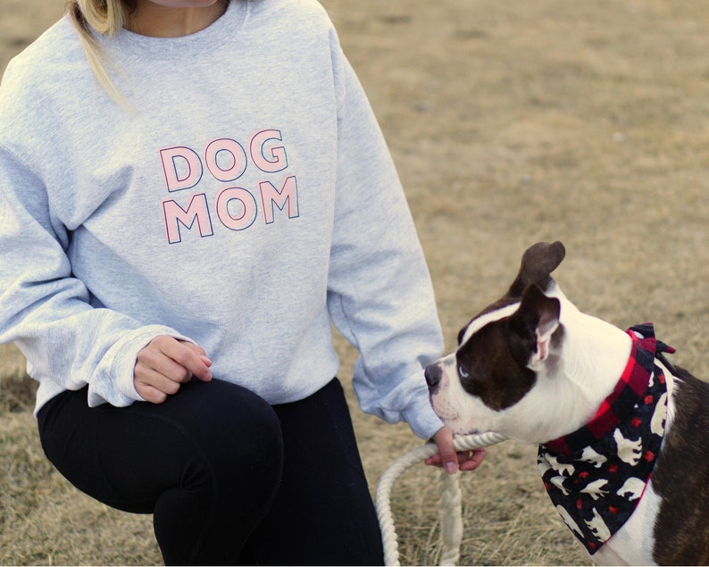 Dog Mom Crewneck Sweatshirt offset Pink and Black font on ...