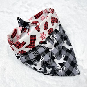 Deer Winter  - Reversible snap-on winter dog bandana - cat bandana - Dog mom gift - Christmas bandana