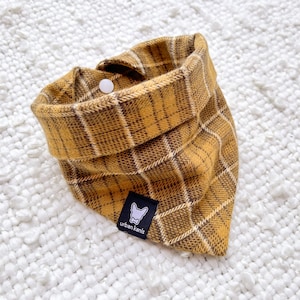 Mustard Plaid - Reversible dog or cat snap on bandana