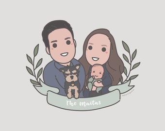 Custom Family Portrait with Pets | Couple Portrait Illustration | Personalized Family Portrait Digital | Cartoon Style Portrait from Photo