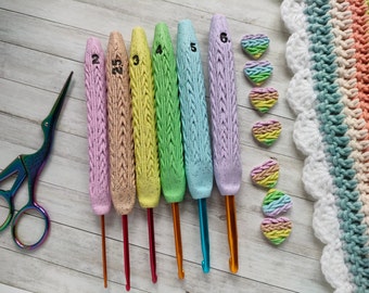 Rainbow Polymer Clay Crochet Hook Set, Ergonomic Knitted Style