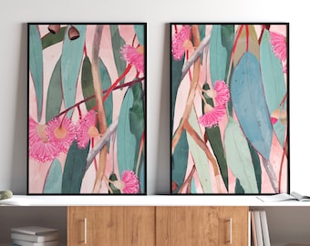 Pink Eucalyptus Set of 2 Prints | Poster or Fine Art Paper |  Australian Native Flowers Art, Wall Decor, Pigment Print