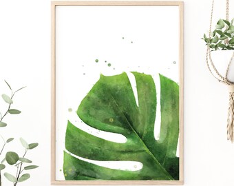Monstera Leaf Digital Download Plant Art, Watercolour Art, Printable Art, Botanical Print, Greenery, Leaf Art, Pot Plant Print