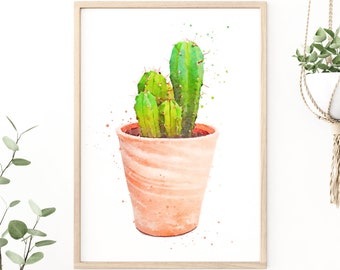 Cactus Digital Download Plant Art, Watercolour Art, Printable Art, Botanical Print, Greenery, Leaf Art, Pot Plant Print