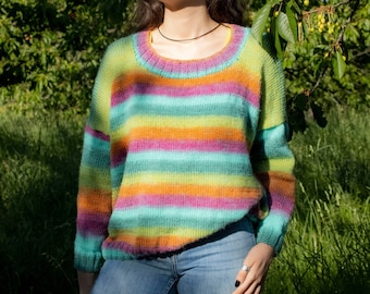 Wool and Acrylic Handknitted Rainbow Oversized Sweater