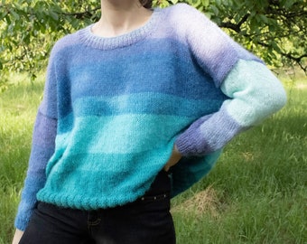 6 color options - Mohair, Wool and Acrylic Handknitted Blue Oversized Sweater