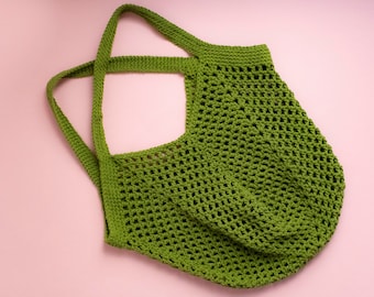 Crochet Green Bag. Monochrome Tote bag created using recycled cotton yarn.