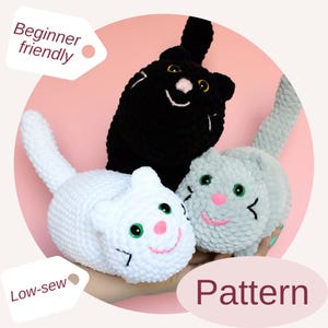 PATTERN - Plush yarn, Low-sew Black cat
