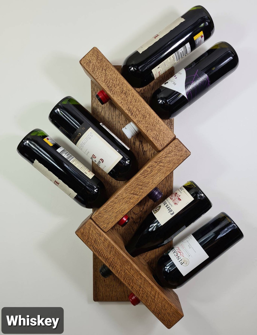 Deluxe Rustic Solid Oak Wall Mounted Geometric Wine Rack by Distressed ...