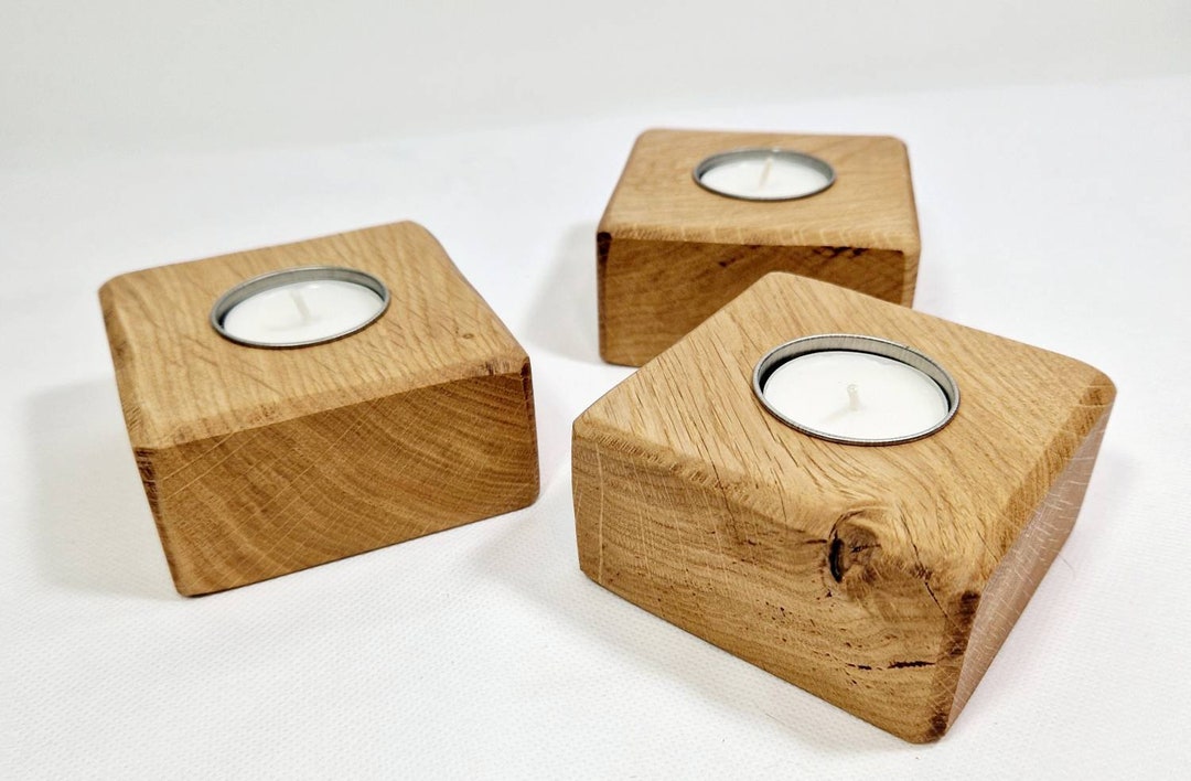Oak Rustic Tea Light Holders Etsy UK